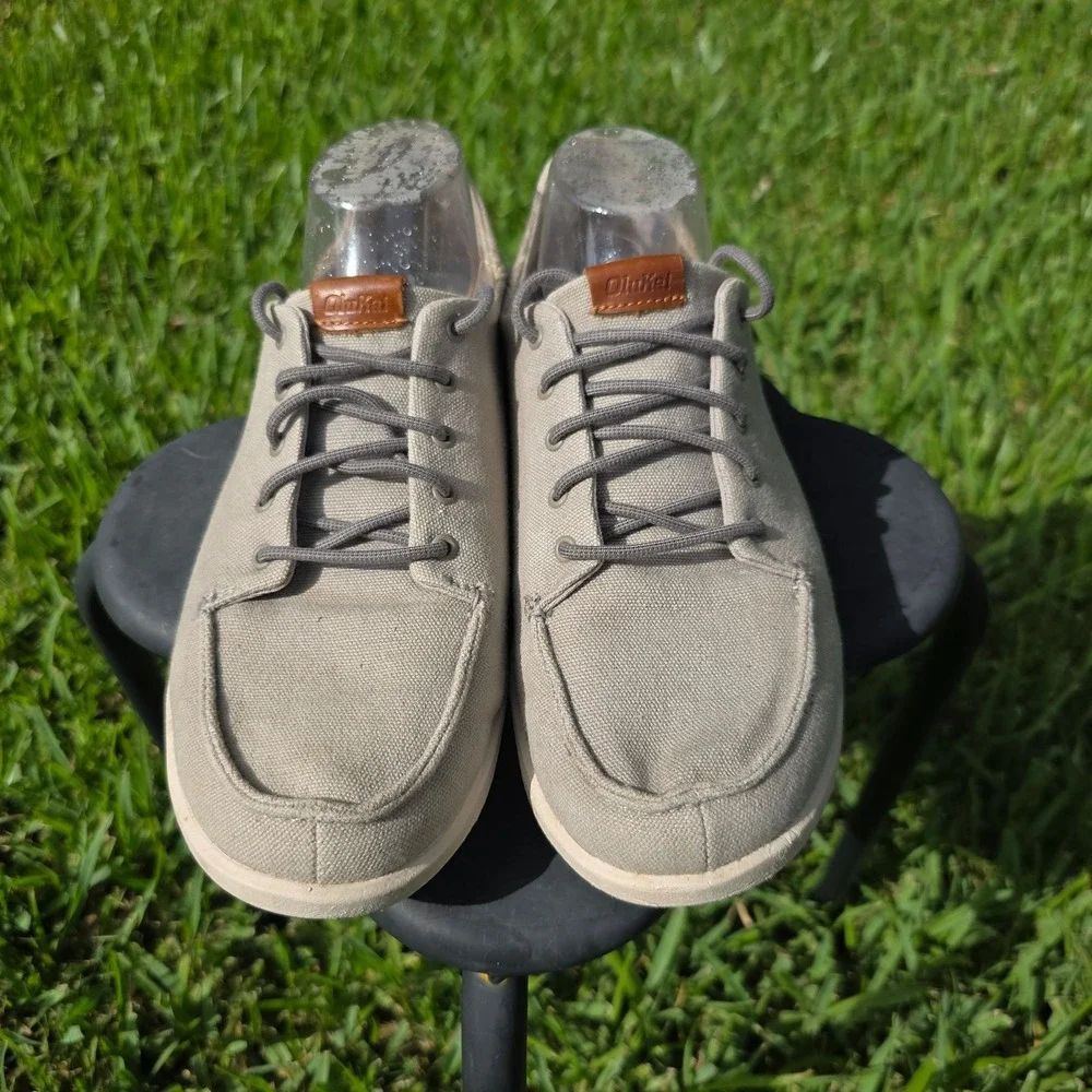 OluKai Nohea Moku Mens Fog Grey Canvas Boat Shoes Sneaker 10283-FGFG (A26)